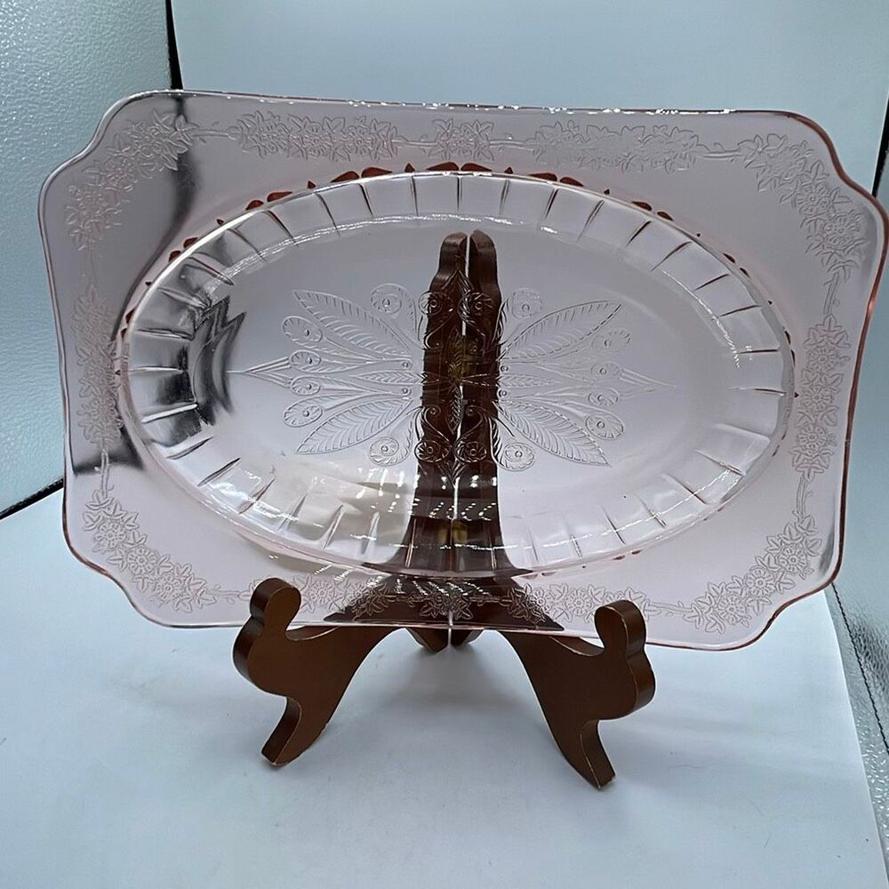 Jeannette Adam Ink Depression glass oval platter.